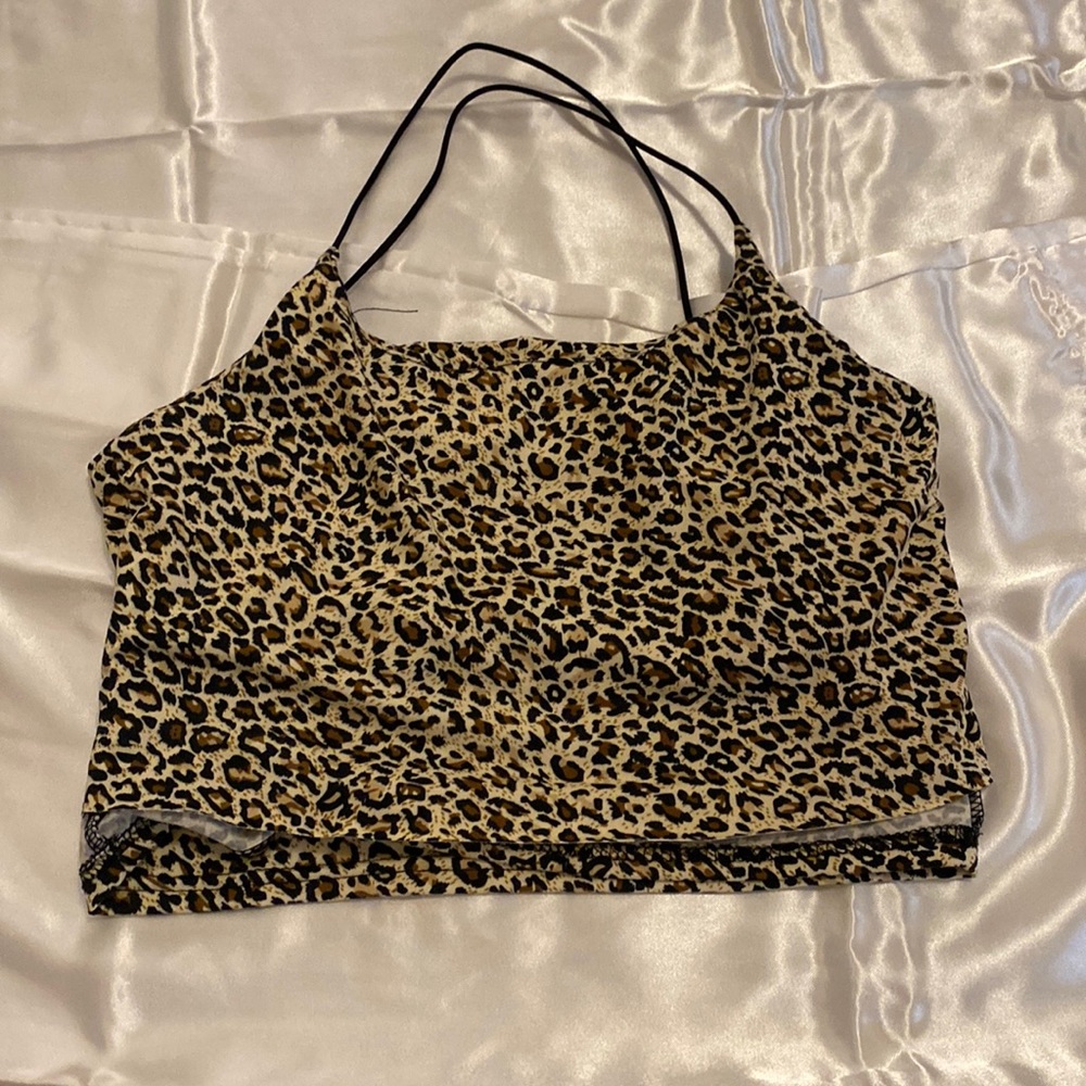 leopard crop criss cross tank